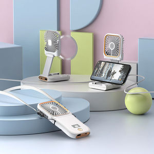 Banco de energía portátil 3 en 1 de gran venta con mini ventilador de cuello de refrigeración USB plegable y soporte para teléfono Ventiladores de mano frescos recargables por USB - Product Image 6