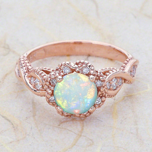 Bague de fiançailles en pierres précieuses d'opales rondes naturelles pour femmes, bijoux de haute qualité, offre spéciale - Product Image 4