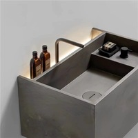 Comptoirs en pierre frittée de marbre gris béton moderne, surface solide, meuble-lavabo intégré, LED, résistant à l'eau