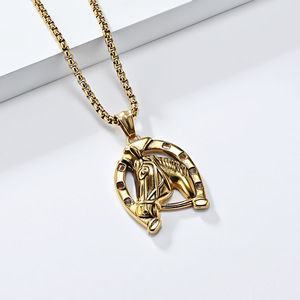 Horseshoe Horse Head <b>Titanium</b> Steel Necklace Men Fashion Pendant Gift Stainless Steel Animal Zodiac Design K PT606 - Product Image 4