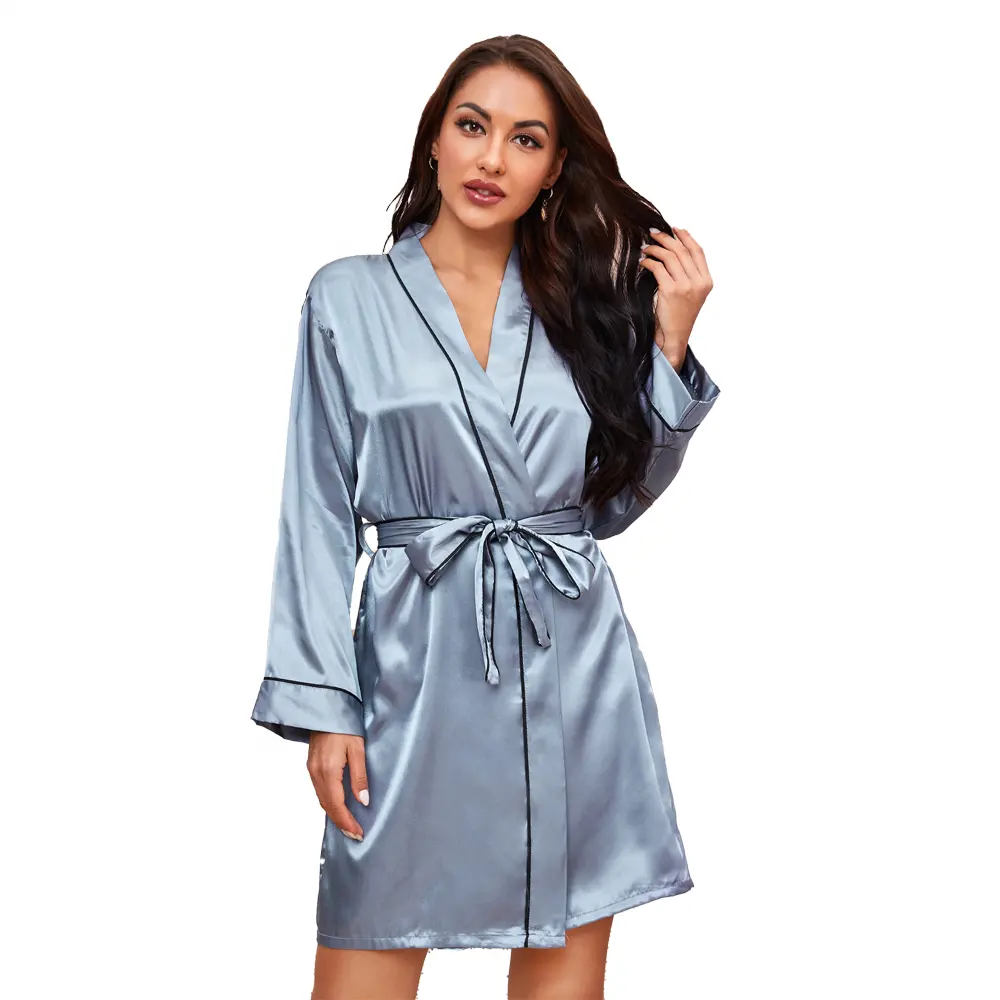 Лидер продаж, элегантное кимоно с контрастной перевязкой и поясом, Атласный халат, роскошные женские шелковые банные халаты