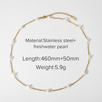 Collier de bijoux fantaisie en acier inoxydable plaqué or 18 carats avec perle d'imitation française, collier imperméable pour femmes
