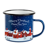 Tasse en émail de granit de tourbillon marbré bleu coloré non toxique imprimé de logo personnalisé certifié européen de Noël