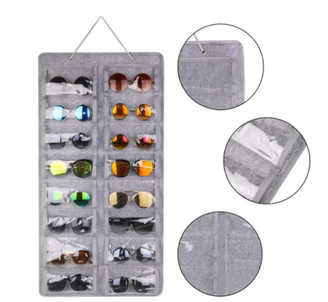 Фетровый органайзер для солнцезащитных очков, 16 отделений, настенный держатель для очков, пыленепроницаемый карманный органайзер-подставка для хранения