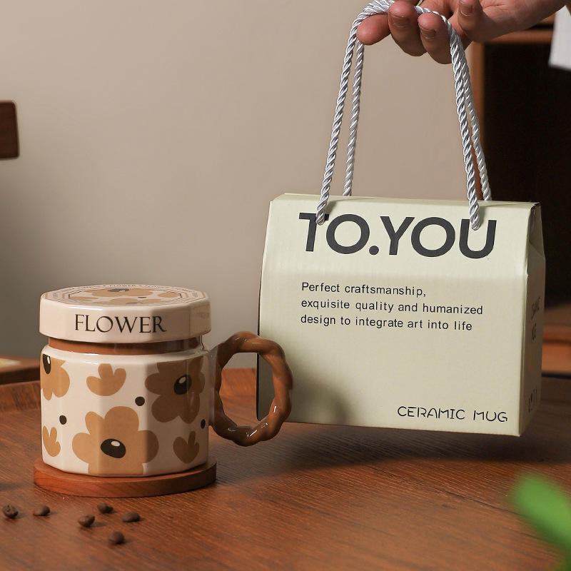 Boîte fourre-tout à fleurs en forme de tasse vintage