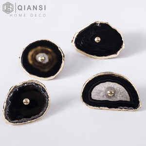 Qiansi HK0021 北欧風クリエイティブデザイン 天然瑪瑙石 真鍮製 引き出し/ドア装飾ハンドル 家具用プル キッチン用 - Product Image 3