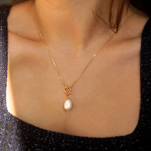 Dainty meilleur ami collier de perles d'eau douce femmes charme plaqué or 18k chaîne en acier inoxydable collier à bascule bijoux - Product Image 1