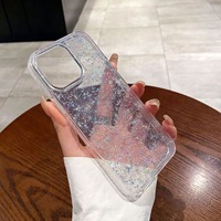 Coque de Téléphone Tendance Effet Feuille d'Argent Paillettes Scintillantes Bling pour iPhone 17 16 15 13 14 12 11 Pro Max, Protection Arrière Transparente Antichoc