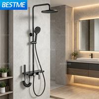 Ensemble de douche cascade moderne en laiton au design carré avec robinets monocommande, finition noire, deux fonctions : pluie et jet.