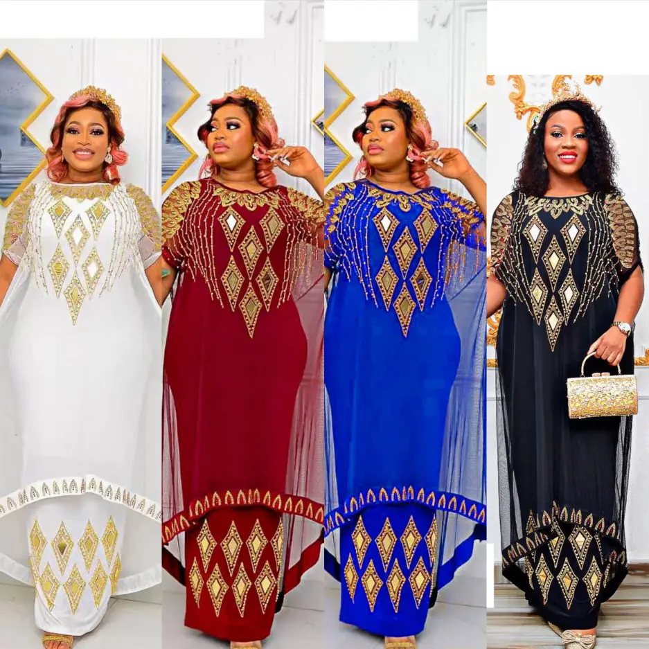 Atacado Novo Oriente Médio África Hot Fix Strass Malha Mock Duas peças Vestuário Islâmico Kaftan Abaya Mulheres Vestido Muçulmano