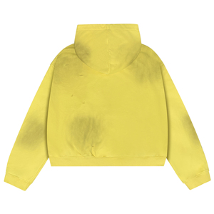 Sudadera con capucha amarilla oversize con cremallera para hombre, diseño desgastado en los hombros con estampado 'I Miss 2016', estilo casual, ODM OEM - Product Image 2