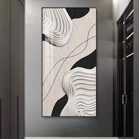 Peinture abstraite de luxe, art mural moderne noir et blanc, peinture sur cristal pour la décoration de la chambre à coucher et du salon