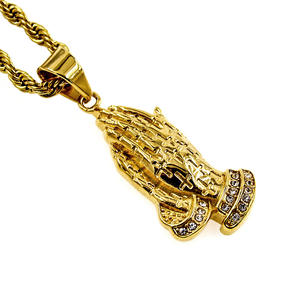 Позолоченный кулон из нержавеющей стали, религиозная бижутерия с крестом Иисуса Христа, ожерелье с двойной гравировкой молитвы - Product Image 2