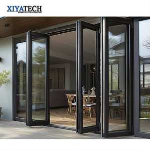 XIYATECH Comercial Duplo Vidro Porta Do Pátio Dobrável Acordeão Alumínio Exterior Porta Bifold para Varanda Dobrável Swing Design - Product Image 1