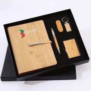 6-en-1 Custom Corporate Business Office Kraft Notebook Gift Set con Logo Accesorios de bambú de madera - Product Image 1