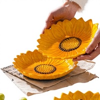 INS Creatief Hoogwaardig Vintage Stijl Zonnebloemvormig Planten Keramiek Wegwerp Biologisch Afbreekbaar Bord voor Thuisgebruik Dessert Fruit