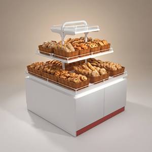 Présentoir de boulangerie modulaire double face tendance, îlot <span class=keywords><strong>à</strong></span> 3 niveaux avec étagères <span class=keywords><strong>à</strong></span> <span class=keywords><strong>pain</strong></span> étagées et paniers métalliques en acier robuste de 1,2 mm, montage rapide - Product Image 2