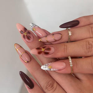 24 pièces de faux <span class=keywords><strong>ongles</strong></span> tendance Y2K, couleur amande, à porter en machine, très vendus, avec une texture luxueuse et haut de gamme - Product Image 5