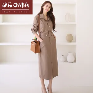 Dmma-manteau pour femme, taille haute, fente longue, style rétro, couleur unie, bonne vente, collection automne et hiver