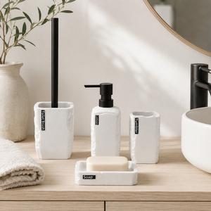 Ensemble de salle de bain en résine de sable blanc de style artisanal de qualité supérieure, aspect pierre fait main pour un décor minimaliste - Product Image 6