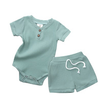 Ensemble barboteuse côtelée en coton biologique respirant pour nouveau-nés filles, avec short à cordon de serrage, collection mode pour bébés