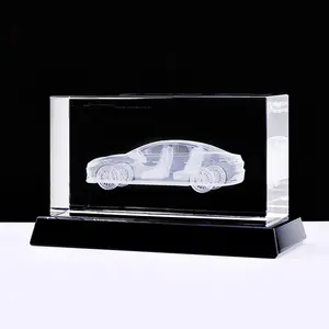新款3d激光玻璃立方体水晶雕刻汽车模型定制纪念品装饰品汽车模型