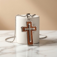 Collier pendentif croix personnalisé en acier inoxydable 316L avec incrustation de bois, bijoux de foi chrétienne pour hommes, vente en gros, usine OEM, marque privée