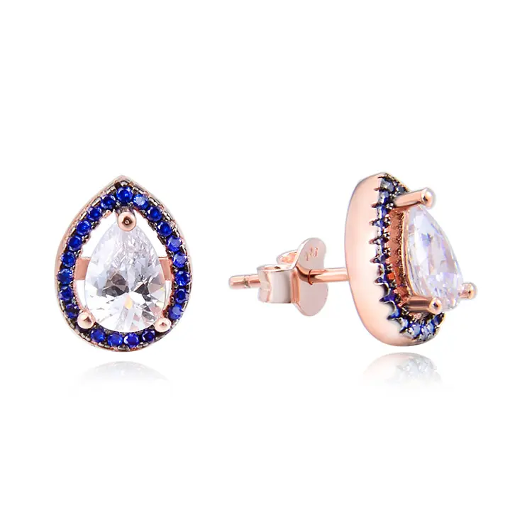 Ultimi orecchini di moda orecchini a canale con gemme orecchini a bottone con corona in POLIVA da donna placcati in oro rosa in argento Sterling 925 2.9g