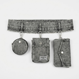 Riñonera de mezclilla con múltiples bolsillos, cinturón ajustable y bolsas desmontables, ideal para viajes casuales y almacenamiento al aire libre. - Product Image 2