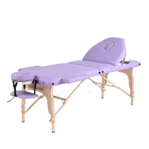 Meja pijat tempat tidur Spa kayu antiair kulit Pu mewah dapat diatur portabel