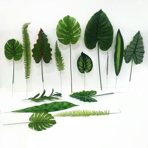 YOPIN-5068 Feuilles vertes artificielles de Monstera variées pour décoration murale de fond vert - Product Image 1