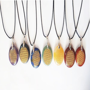 Seven Chakra Engraved <b>Necklace</b> With Black <b>Cord</b> Pendent From India - Product Image 1