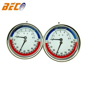 Beco Sarung Termometer Stainless Steel Diameter 80Mm, Pengukur Suhu dan Tekanan Koneksi Belakang