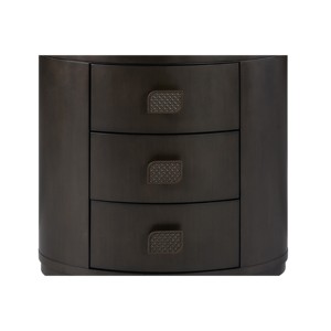 3 <b>Drawer</b> Oval Nightstand Dark Wood Finish Bedroom <b>Storage</b> Unit - Product Image 2