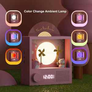 Redwingy Y08 mignon <span class=keywords><strong>lecteur</strong></span> de vinyle BT haut-parleur rétro platine <span class=keywords><strong>lecteur</strong></span> <span class=keywords><strong>CD</strong></span> haut-parleur avec atmosphère rvb veilleuse lampe horloge - Product Image 3