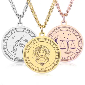 Collier pendentif zodiaque en or collier en acier inoxydable étanche astrologie horoscope collier bijoux pour femmes hommes