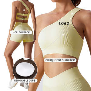 YISHENHON haut de Fitness sans couture vêtements de sport séchage rapide côtelé serré entraînement Gym <span class=keywords><strong>Jogging</strong></span> Yoga vêtements une épaule glisser dos nu - Product Image 3