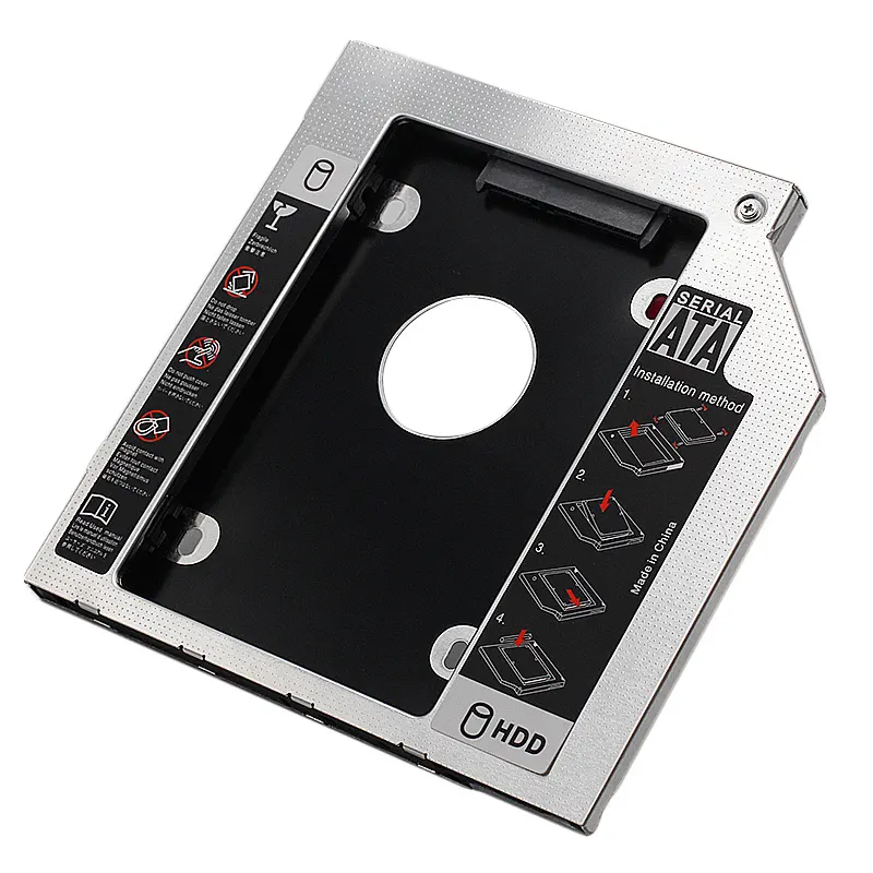 Nuevo diseño 9,0mm 9,5mm 12,7mm Adaptador de disco duro de aluminio Cd/Dvd-Rom Bahía óptica Laptop Second Hdd Caddy Tray