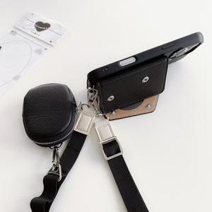 Étui de téléphone <span class=keywords><strong>en</strong></span> cuir de litchi avancé pour Apple 16 Pro Iphone15 <span class=keywords><strong>Samsung</strong></span> S24 Porte-cartes Miroir de maquillage Rangement Porte-monnaie Lanière bandoulière - Product Image 6