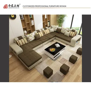 Sofás U/L-Sofá Em Forma com Modernos designs conjunto de sofá de Tecido De Linho tecido marrom café 7-Assento Do sofá moderno