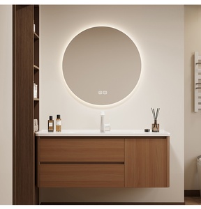 Walnut Colored MDF Integrated Basin Eco-Friendly Durable Intelligent Mirror Waterproof Wall-Mounted <b>Bathroom</b> <b>Cabinet</b> - Product Image 5