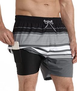 Men's Swim Trunks Compression Lined <b>Swimsuit</b> Quick Dry Swimwear Fashion Print Cropped Board Shorts - Product Image 1