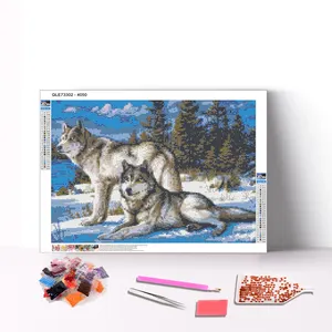 Personalizado diy 5d pintura de diamante lobo e neve cenário, imagem, broca redonda, kits de pintura de diamante para adultos