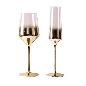 Mão soprado cristal Spray cor Borgonha vinho tinto vidro champanhe vidro com pé preto vermelho Stem Bulk Crystal Stemware