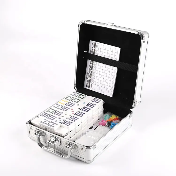 Оптовая продажа, алюминиевая коробка, логотип под заказ, Мексиканский поезд, античный набор домино для игр