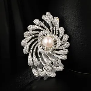 XILIANGFEIZI Fashion Luxury Jewelry Copper Pearl Brooch pin 18 K Gold Shiny Full Zircon Firework Brooches