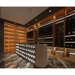 Pajangan toko anggur kustomisasi kualitas tinggi konter kasir furnitur anggur kayu Bar kabinet tampilan anggur kaca
