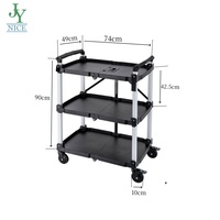 Chariot de service pliable à trois niveaux avec roues pour entrepôt/maison/atelier/garage/restaurant/bureau