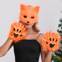 Masque de fête d'Halloween en fourrure pelucheuse confortable en gros, masque de mascarade, gants en fourrure d'ours et de loup avec queue en fourrure