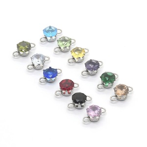 Crystal Zirconia Pendant 6mm Round Stainless Steel Prong Holder DIY Jewelry Accessories Charms for <b>Bracelet</b> Necklace - Product Image 5